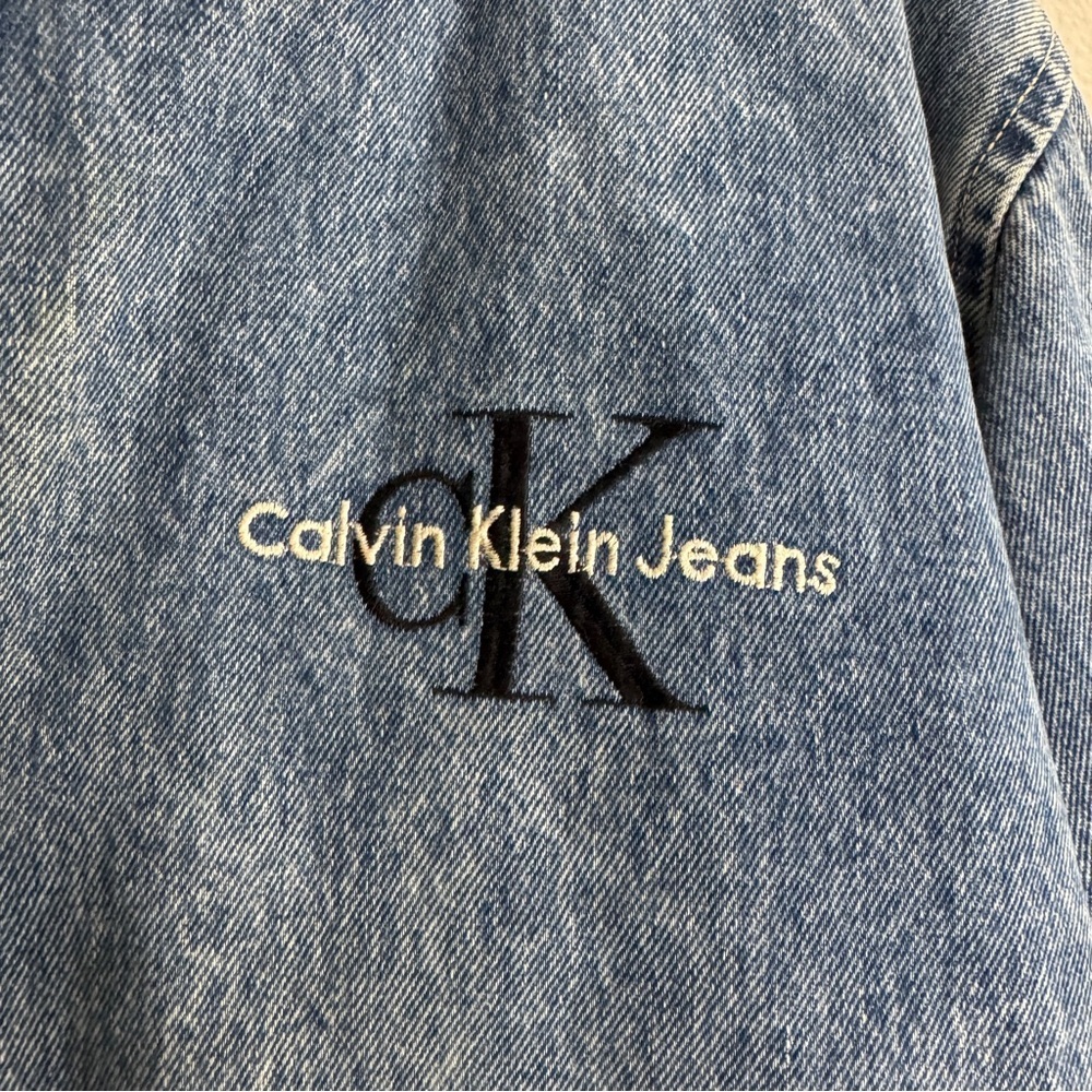 Calvin Klein Denim Varsity Jacket Size Small Vintage Oversized - Picture 6 of 10